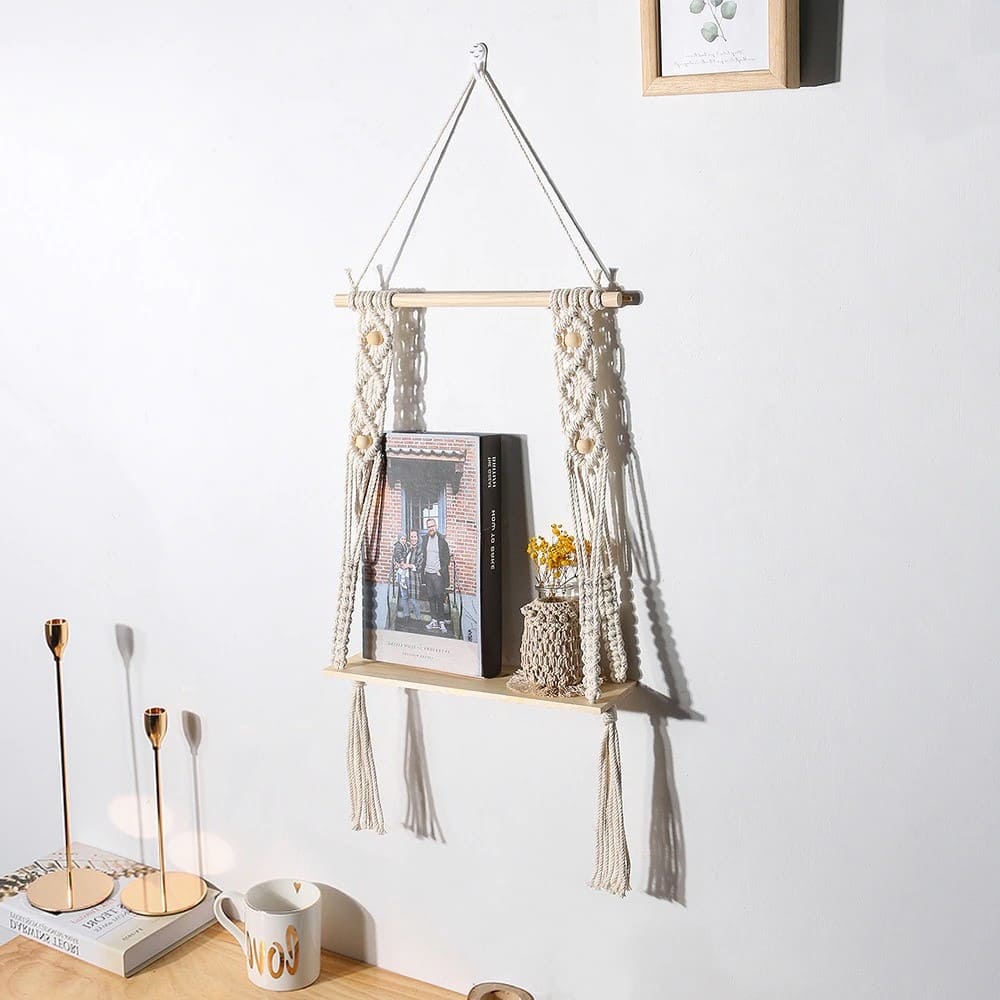 Etagère bois macramé