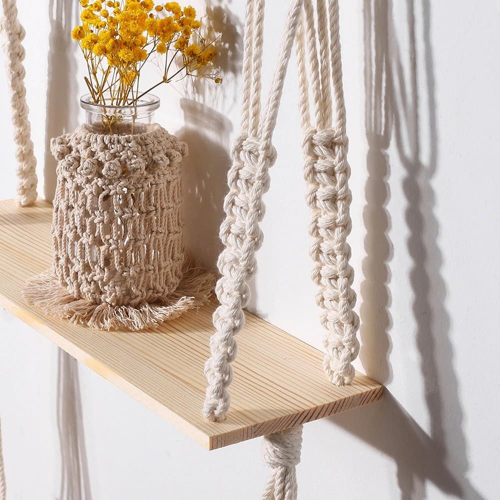 Etagère bois macramé