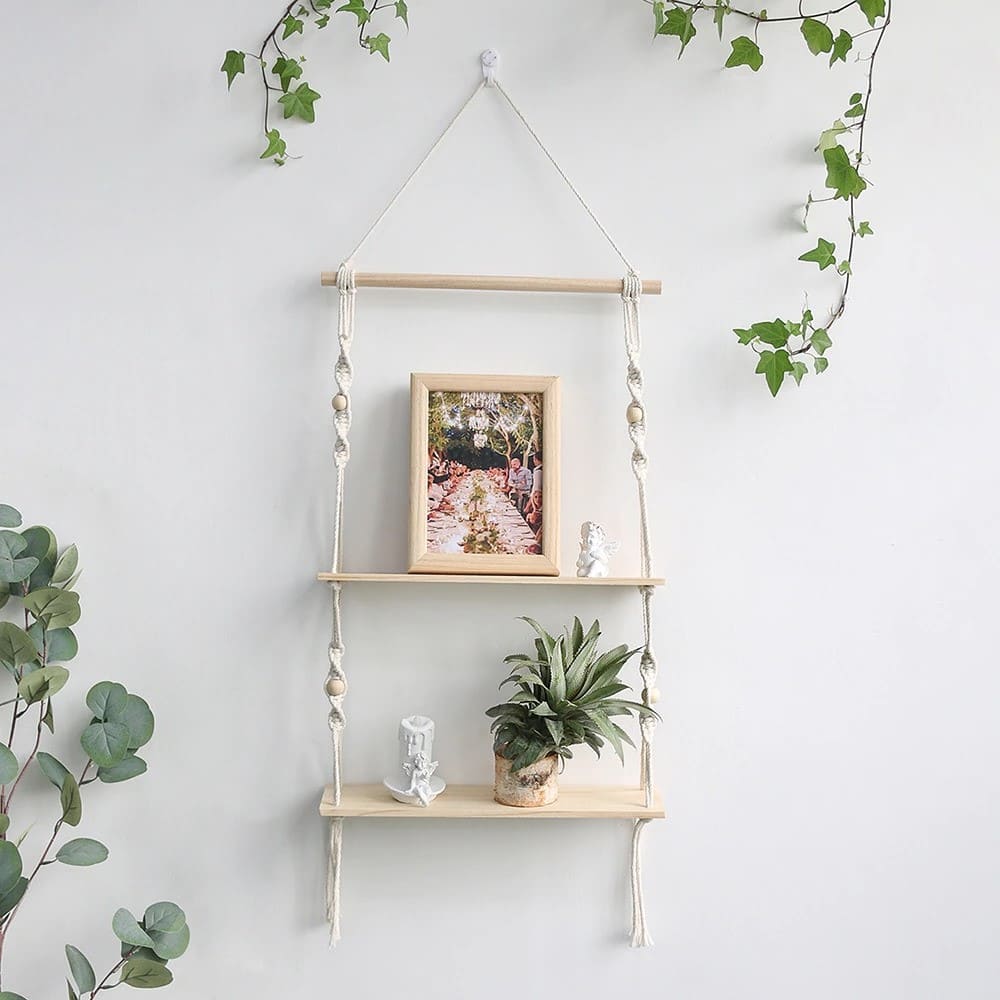 Etagere suspendue corde macramé