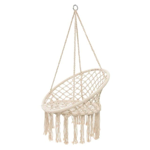 Fauteuil suspendu en macramé beige
