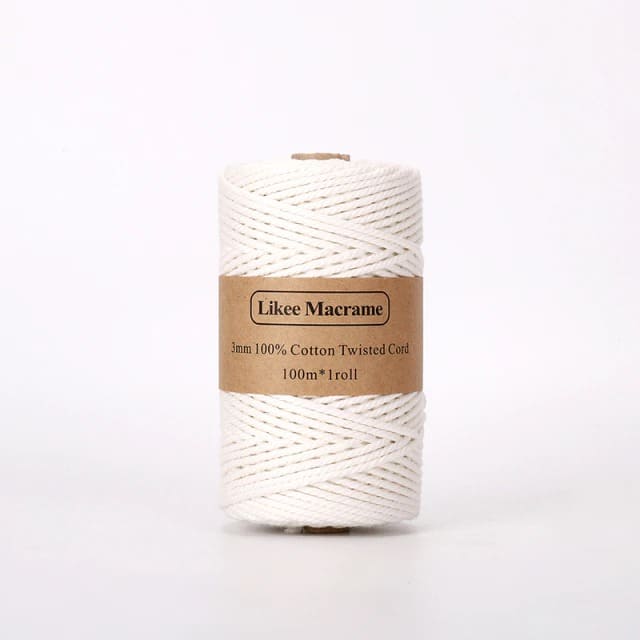 3mm Natural Cotton Macrame Cord | 100 m Spool - White