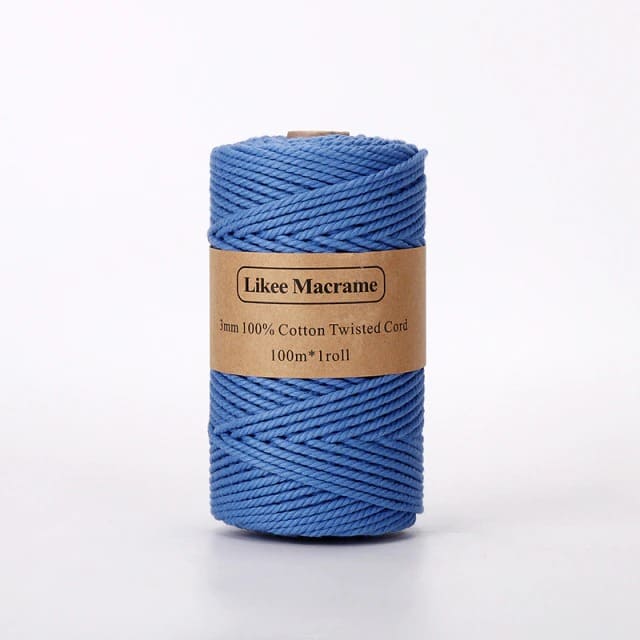 3mm Natural Cotton Macrame Cord | 100 m Spool - Blue