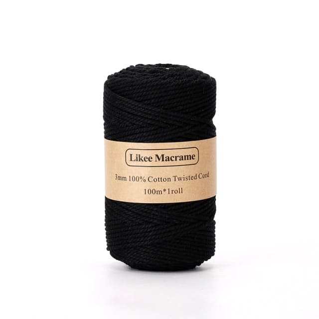 3mm Natural Cotton Macrame Cord | 100 m Spool - Black