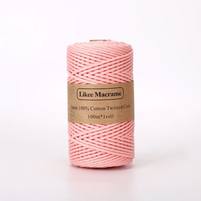 3mm Natural Cotton Macrame Cord | 100 m Spool - Pink