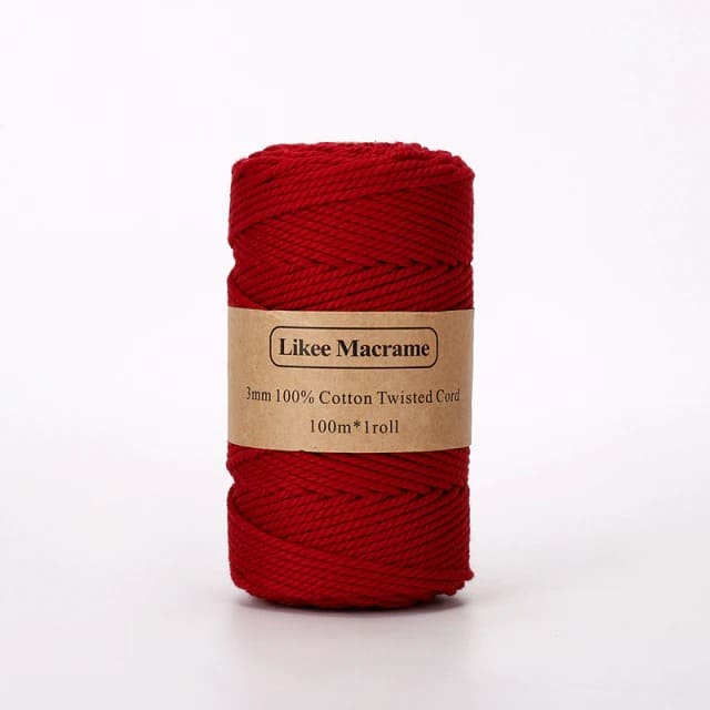 3mm Natural Cotton Macrame Cord | 100 m Spool - Rouge sombre