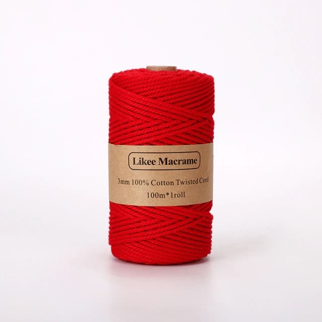 3mm Natural Cotton Macrame Cord | 100 m Spool - Bright Red
