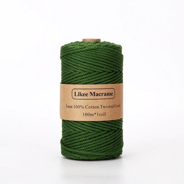 3mm Natural Cotton Macrame Cord | 100 m Spool - Pine Green