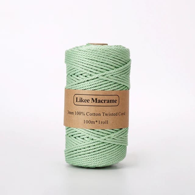3mm Natural Cotton Macrame Cord | 100 m Spool - Pastel Green