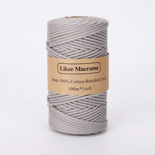 3mm Braided Macrame Cord — Beige | 100 m Spool - Grey