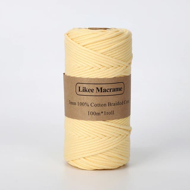 3mm Braided Macrame Cord — Beige | 100 m Spool - Pastel Yellow
