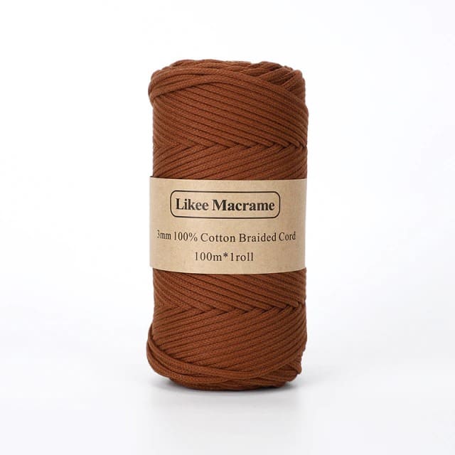 3mm Braided Macrame Cord — Beige | 100 m Spool - Brown