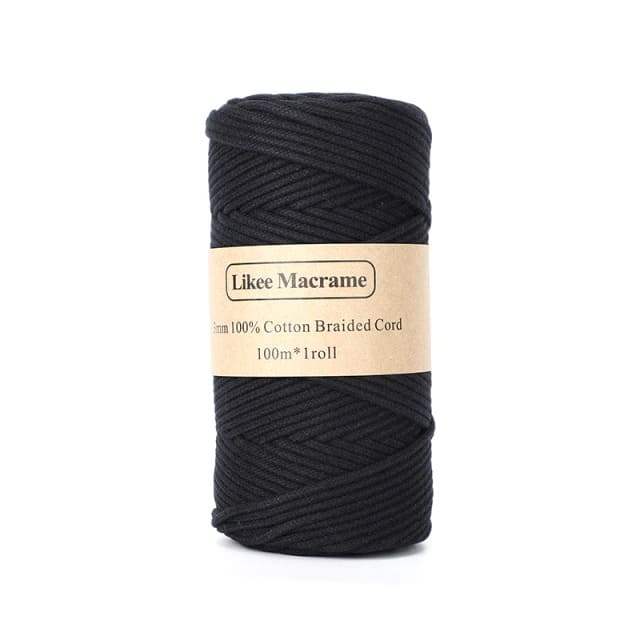 3mm Braided Macrame Cord — Beige | 100 m Spool - Black