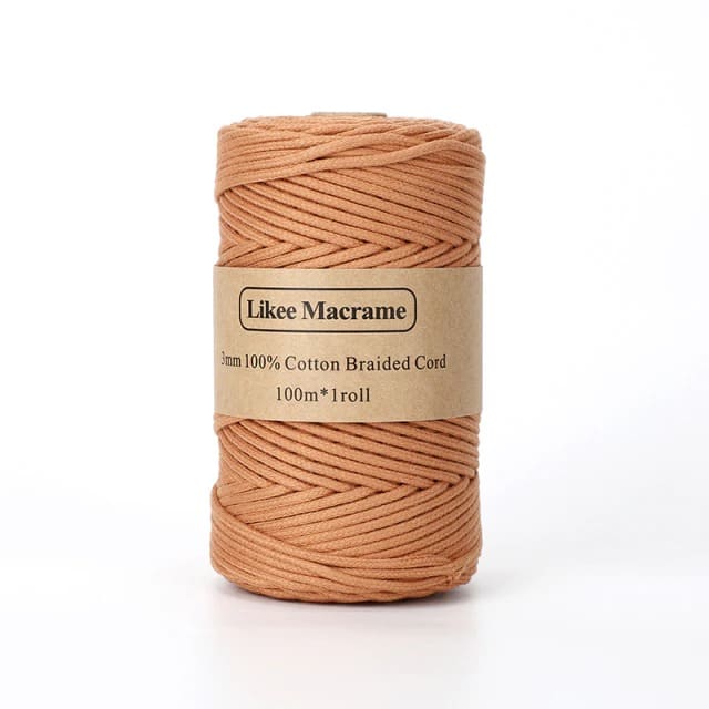3mm Braided Macrame Cord — Beige | 100 m Spool - Orange camel