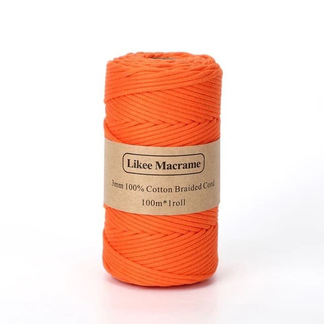 3mm Braided Macrame Cord — Beige | 100 m Spool - Bright Orange