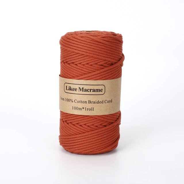 3mm Braided Macrame Cord — Beige | 100 m Spool - Vintage Orange