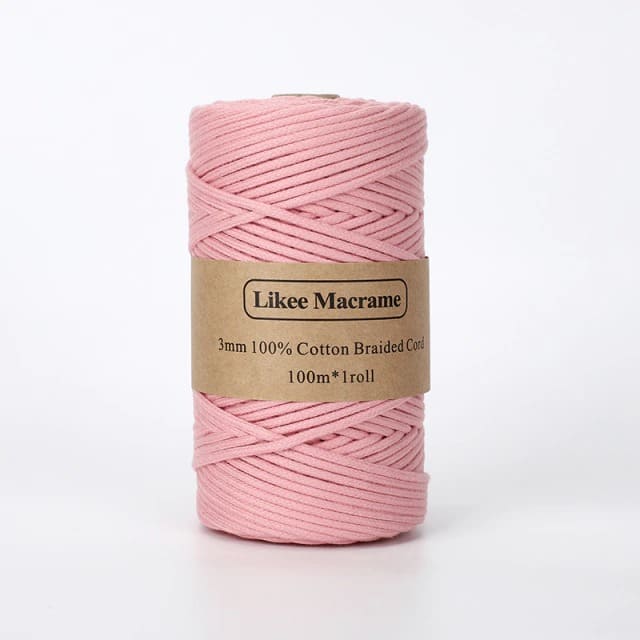 3mm Braided Macrame Cord — Beige | 100 m Spool - Baby Pink