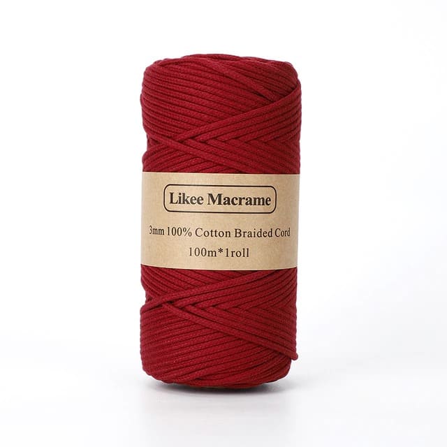 3mm Braided Macrame Cord — Beige | 100 m Spool - Rouge sombre