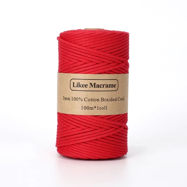 3mm Braided Macrame Cord — Beige | 100 m Spool - Bright Red