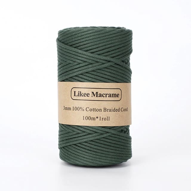 3mm Braided Macrame Cord — Beige | 100 m Spool - Forest Green