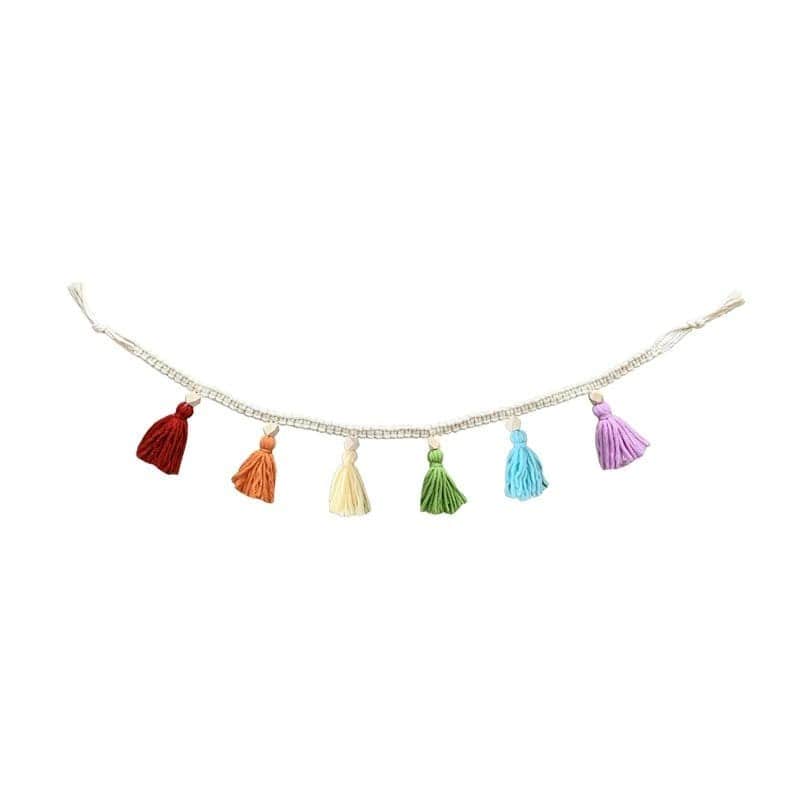 Guirlande macramé pompon arc en ciel