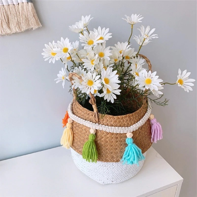 Guirlande macramé pompon arc en ciel