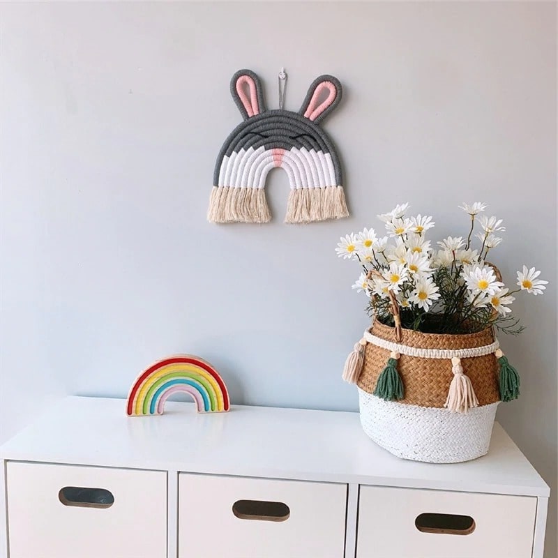 Guirlande macramé pompon beige et vert
