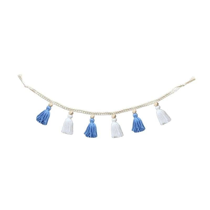 Guirlande macramé pompon blanc et bleu