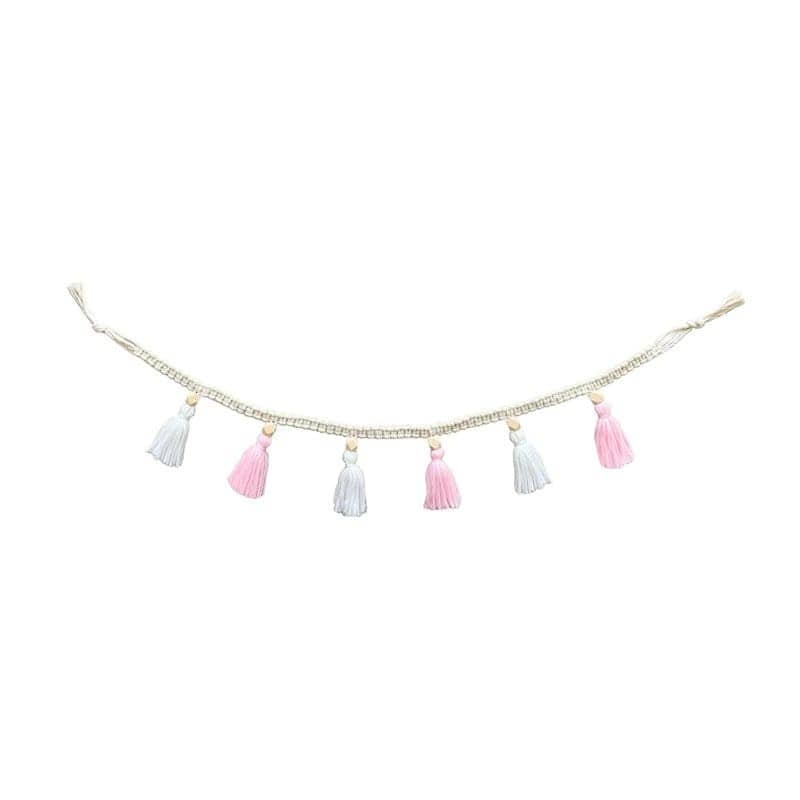 Guirlande macramé pompon blanc et rose