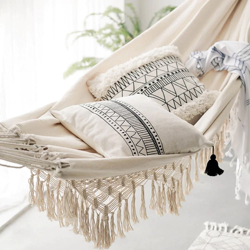 Hamac macramé suspendu bohème