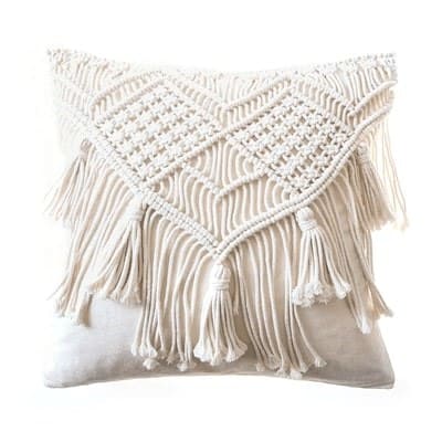 Macrame Pillow Cover — Boho | Handwoven Cotton Cover - Off-White