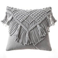 Macrame Pillow Cover — Boho | Handwoven Cotton Cover - Grey