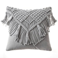 Macrame Pillow Cover — Boho | Handwoven Cotton Cover - Grey