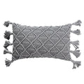 Macrame Lumbar Pillow — Boho | Handwoven Cotton Cover - Grey