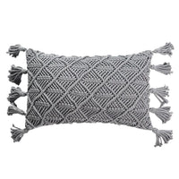 Macrame Lumbar Pillow — Boho | Handwoven Cotton Cover - Grey