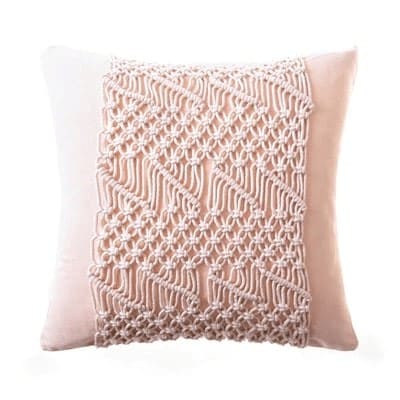 Coussin macramé extérieur rose