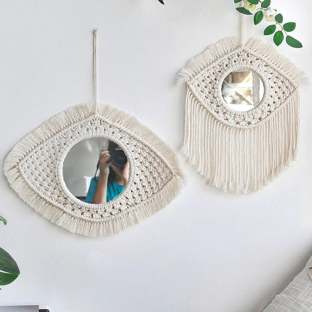 Macrame Decorative Wall Mirrors | Handmade Boho Wall Decor - Set of 2