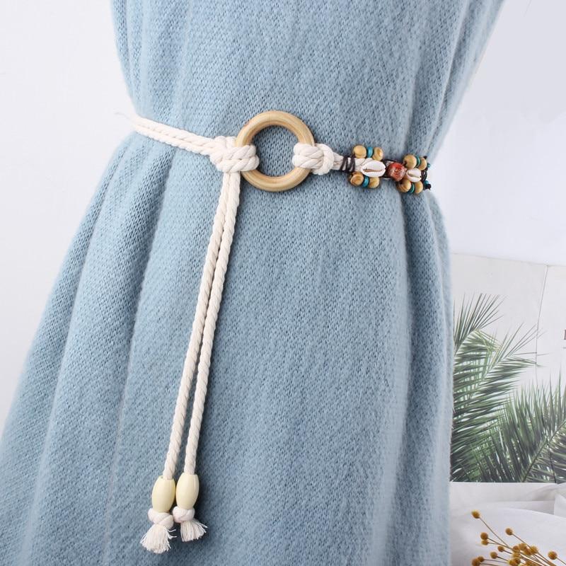 macramé ceinture beige bois
