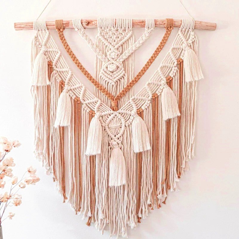 Fringe Macrame Wall Hanging — Grey & Ivory on Driftwood
