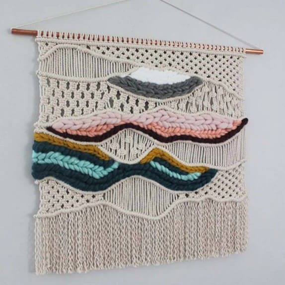 Macrame Woven Wall Hanging — Colourful Wool Waves, 31 in