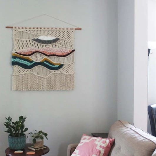 Macrame Woven Wall Hanging — Colourful Wool Waves, 31 in