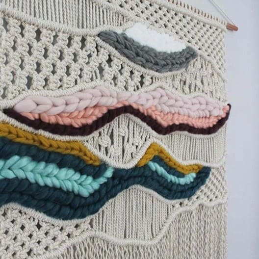 Macrame Woven Wall Hanging — Colourful Wool Waves, 31 in