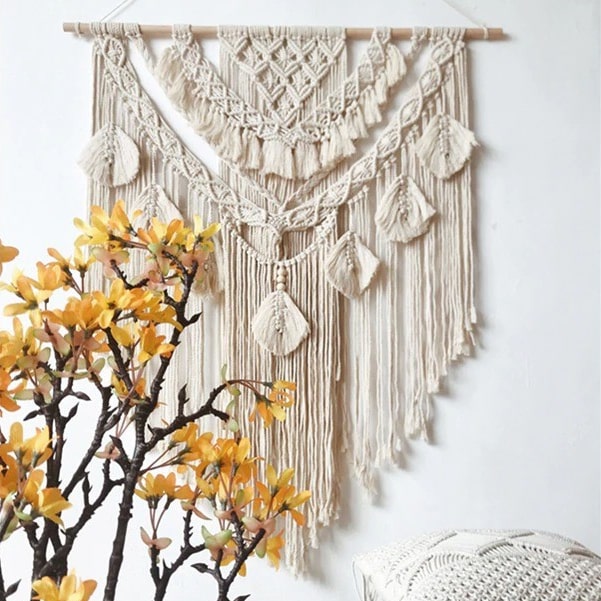 Macramé mural feuille