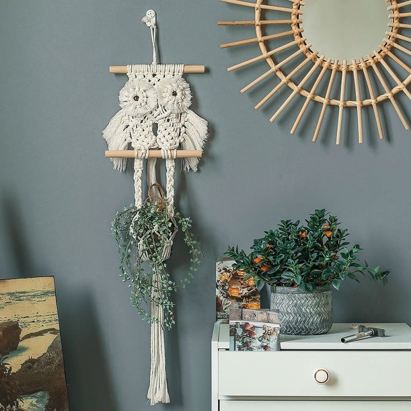 Macramé mural hibou