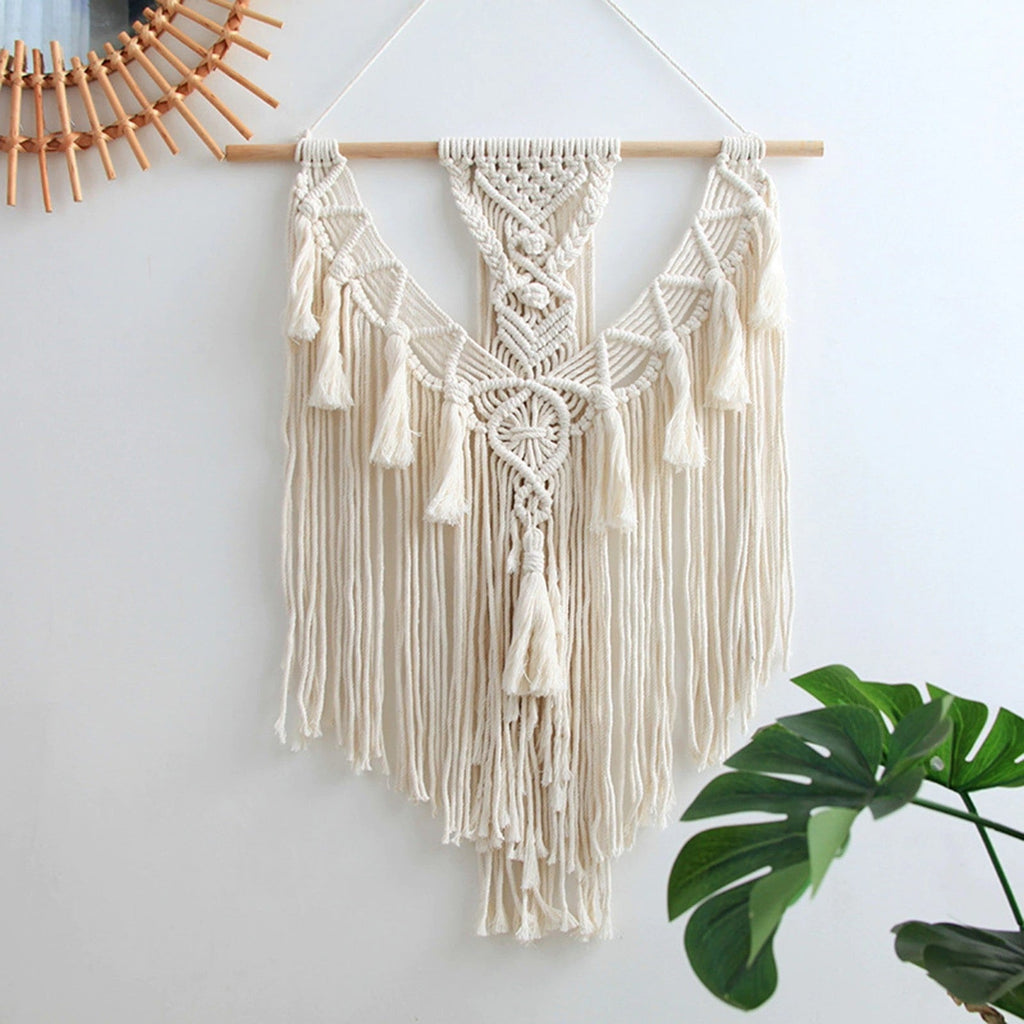 Macramé mural pompons bohèmes