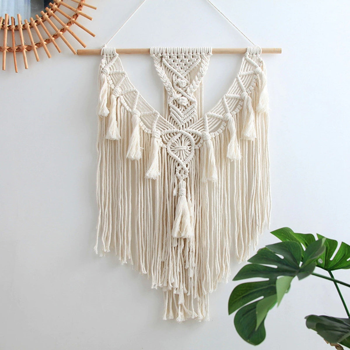 Macramé mural pompons bohèmes
