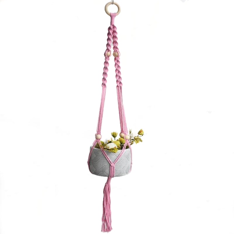 Macramé suspension pour plante rose