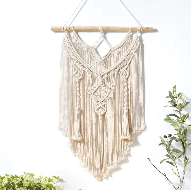 Tissage mural macramé pompon