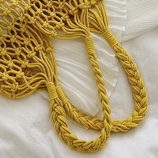 Sac macramé filet corde jaune