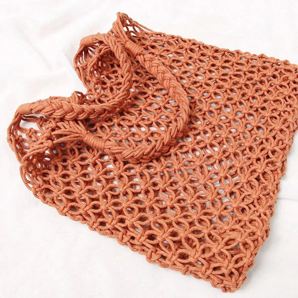 Sac macramé filet rouge