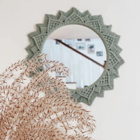 Macrame Round Mirror — White | Handmade Boho Wall Decor - Sage Green